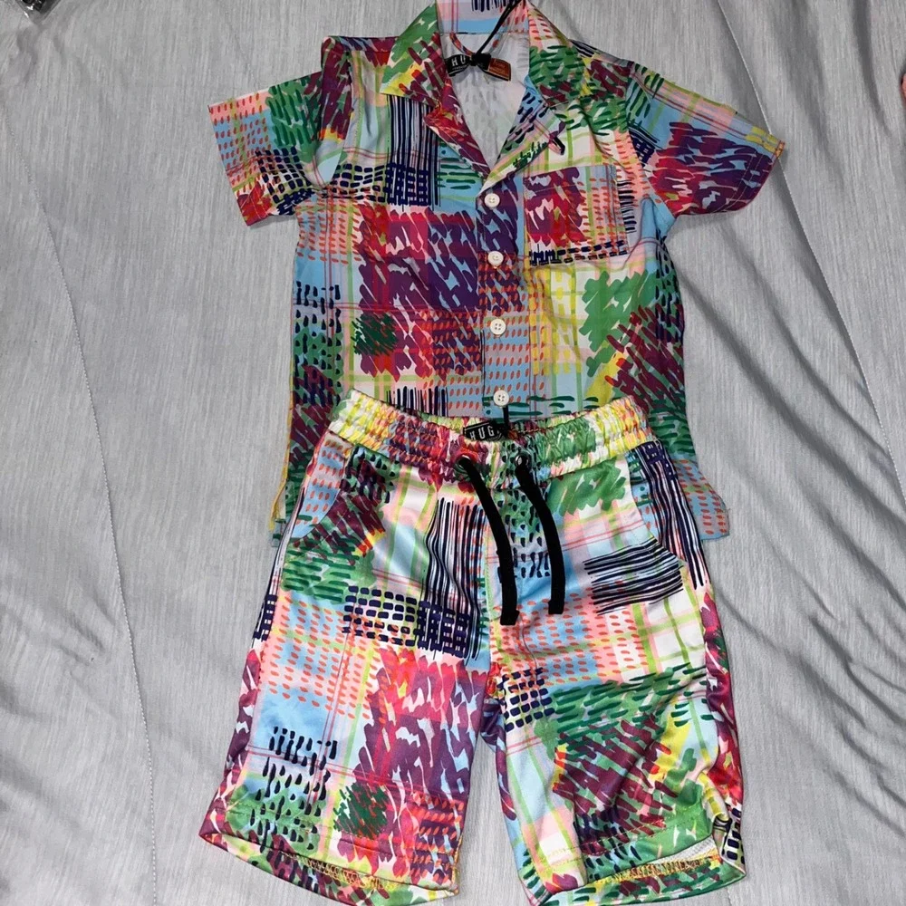 HUGE Fashion Exchange‎ Colorful Print Swim Truks and Shirt Boys sz 4